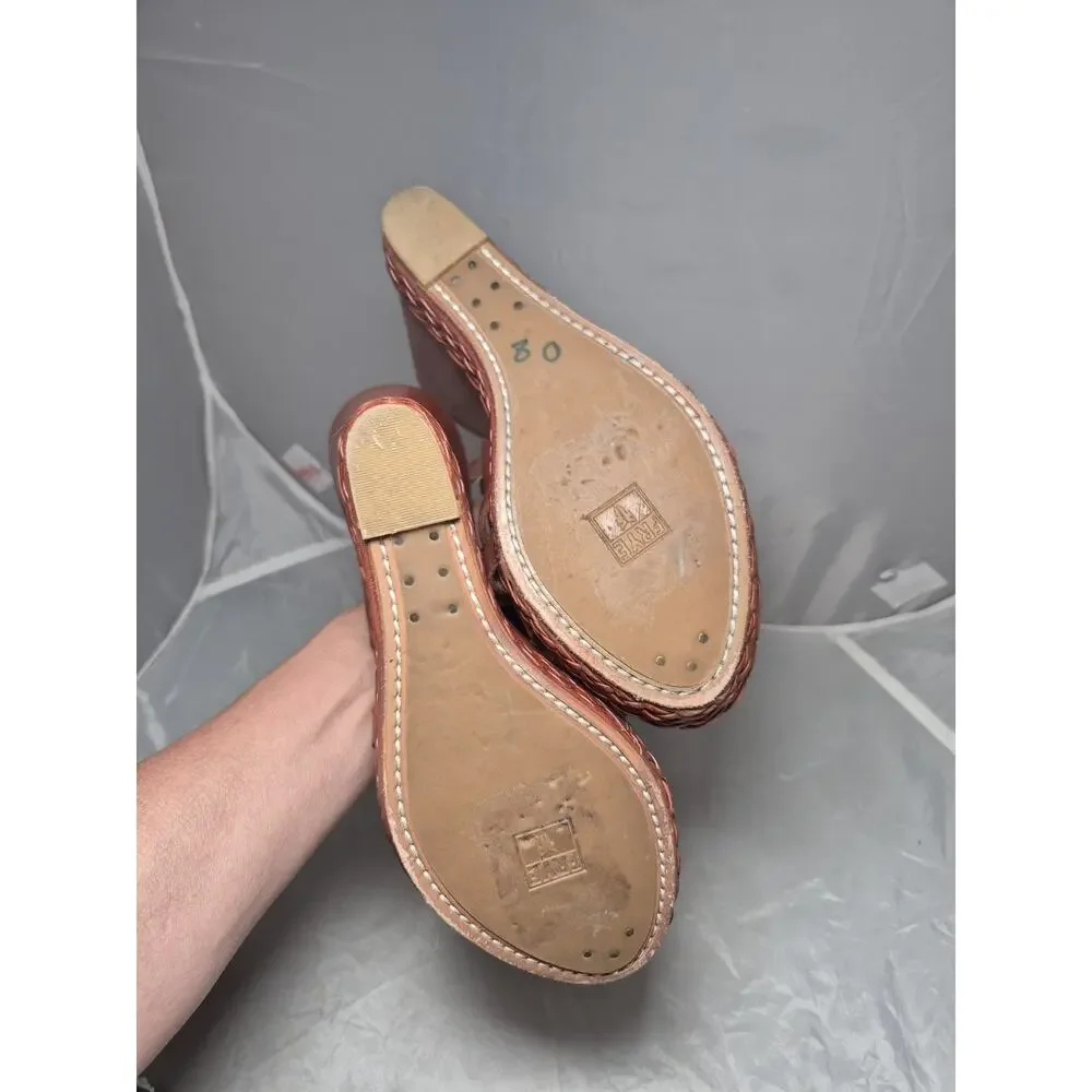 💥 Frye Corrina Women's Strappy Brown Leather Platform Wedge Sandal Size 9